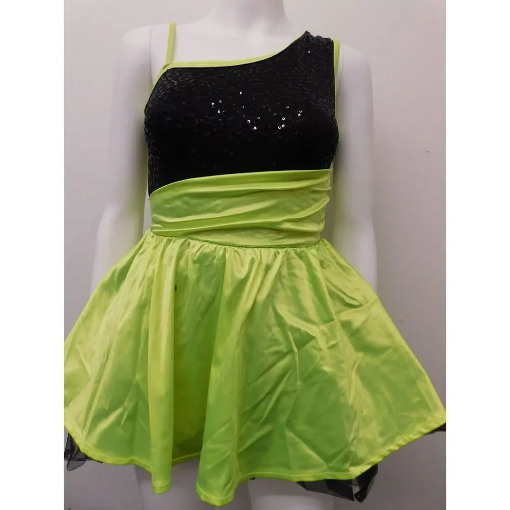Pre-Owned Dance Costume Balera D8177 Large Child Lime Green Jazz Pageant